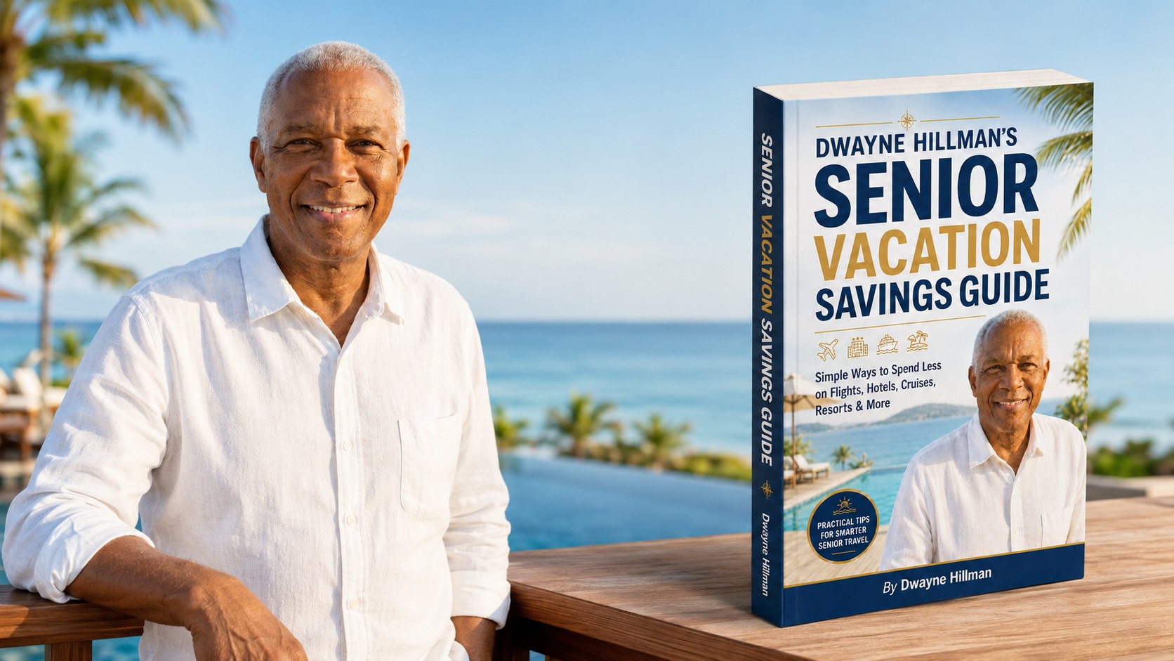 Dwayne Hillman beside the Senior Vacation Savings Guide
