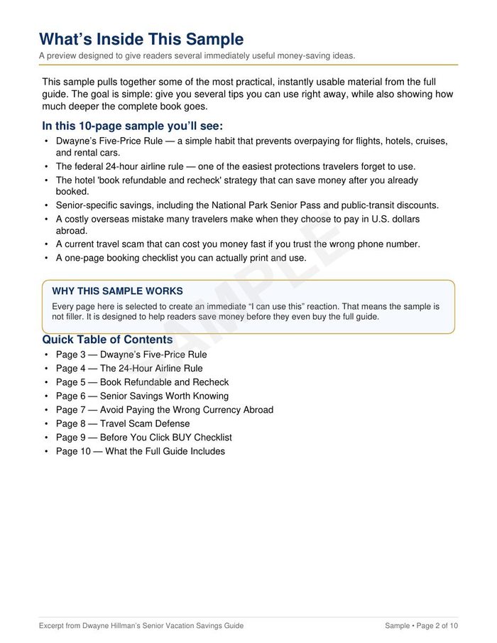 Sample page from the Senior Vacation Savings Guide