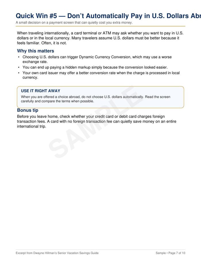 Sample page from the Senior Vacation Savings Guide